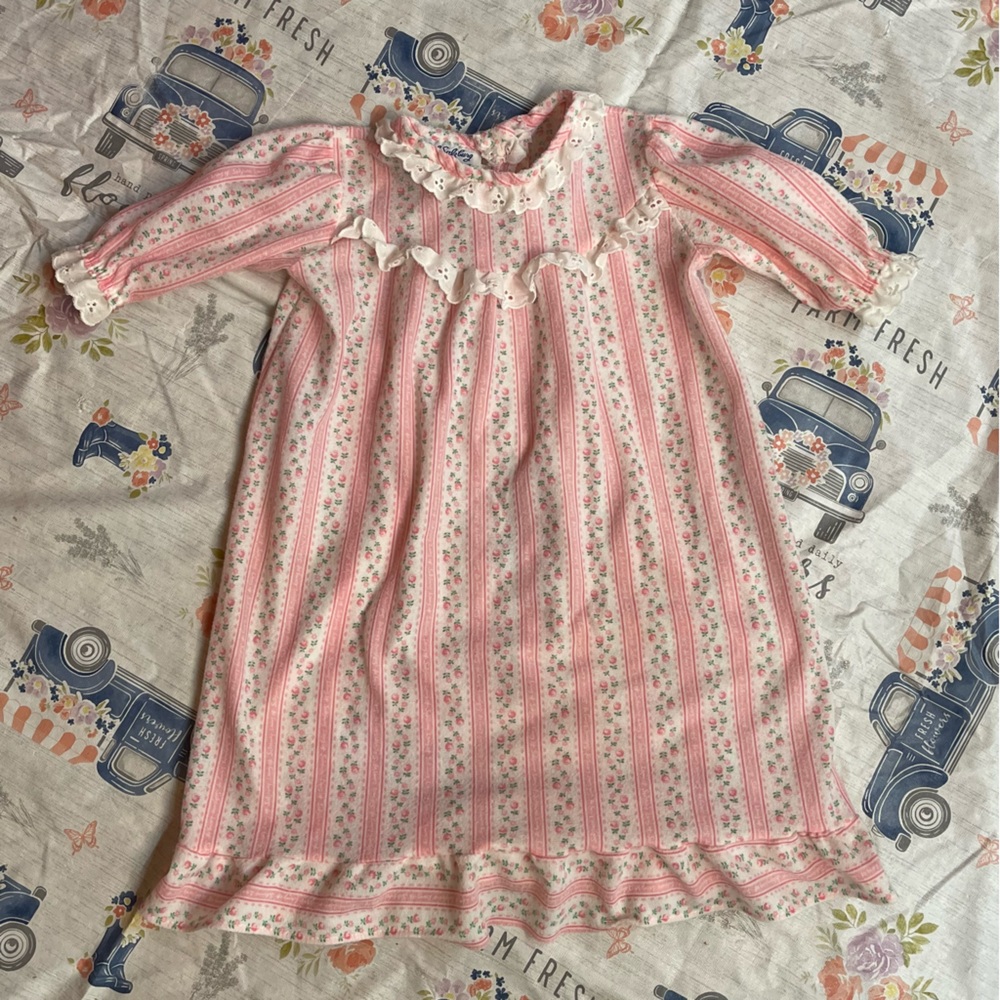 Vintage Lanz of Salzburg Little Girls Pink Floral Flannel Nightgown 18 Months